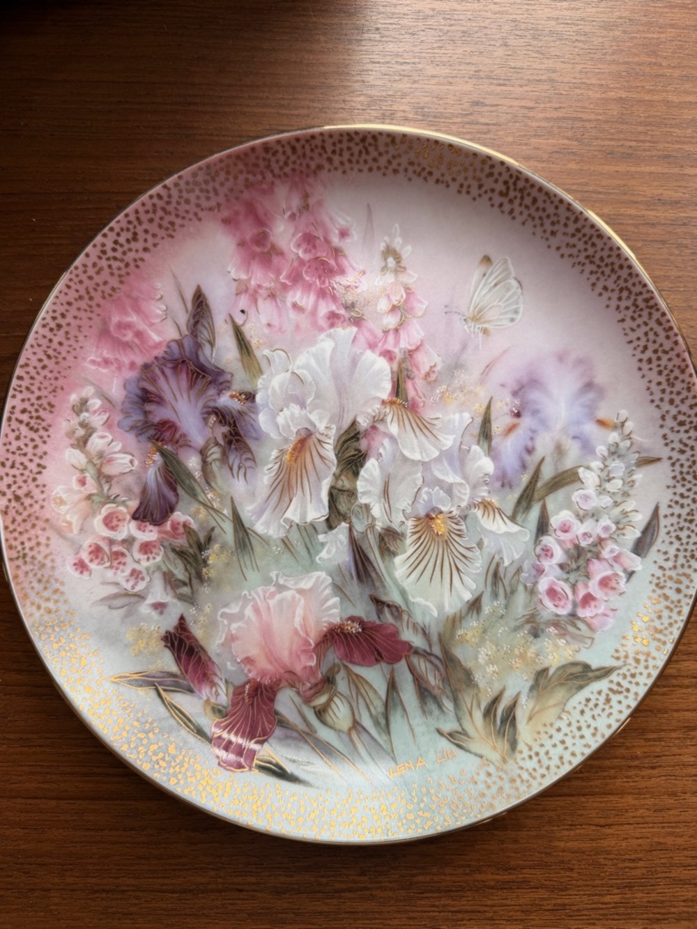 Iris quartet Porcelain Collectors Plate - White with Gold Script